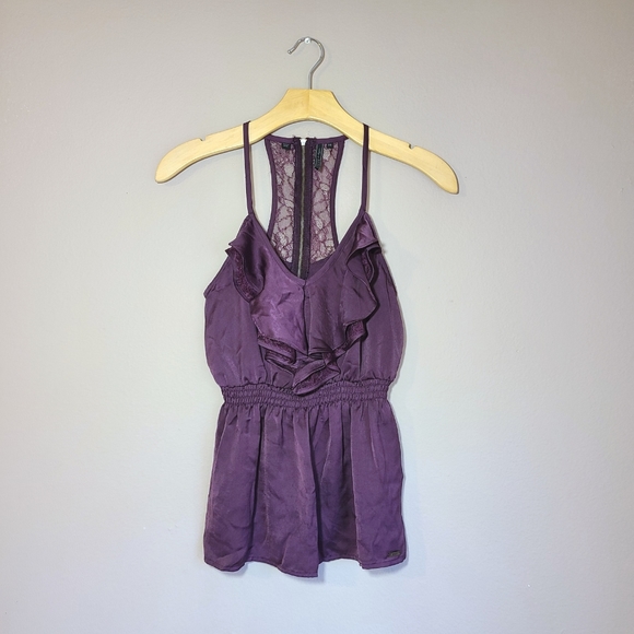 Guess Tops - Guess Purple Lace Ruffle Tank with Zipper on back